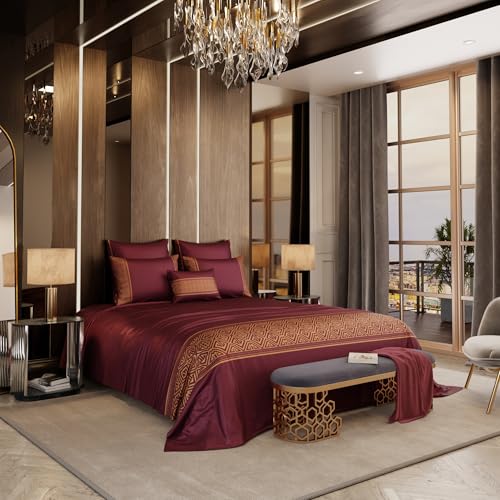 Stoa Paris 300TC UltraSatin Super Size 6 Piece Bedding Set, 274cm x 274cm Ideal for King & Double Bed, Gentle on Skin & Hair, Fade & Wrinkle Resistant, Quick Dry, Crown of Versailles - Wine - Image 1