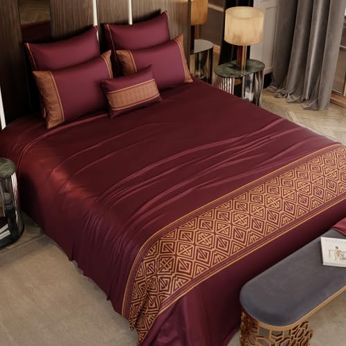 Stoa Paris 300TC UltraSatin Super Size 6 Piece Bedding Set, 274cm x 274cm Ideal for King & Double Bed, Gentle on Skin & Hair, Fade & Wrinkle Resistant, Quick Dry, Crown of Versailles - Wine - Image 4
