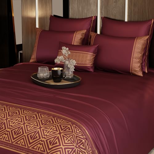 Stoa Paris 300TC UltraSatin Super Size 6 Piece Bedding Set, 274cm x 274cm Ideal for King & Double Bed, Gentle on Skin & Hair, Fade & Wrinkle Resistant, Quick Dry, Crown of Versailles - Wine - Image 2