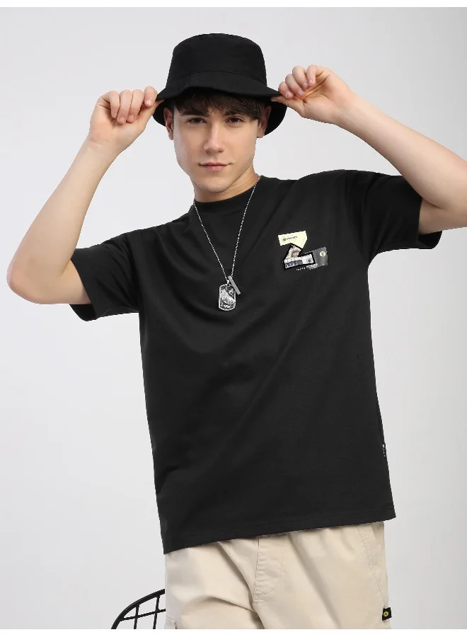 Beyoung Black Z Embroidered Patch Oversized T-Shirt