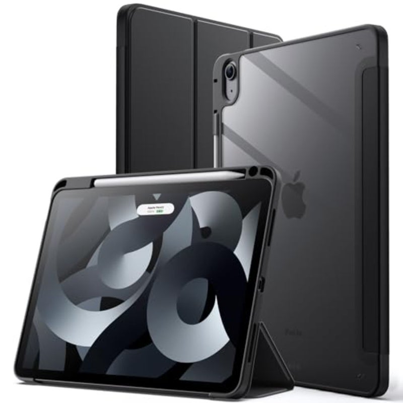 حافظة لجهاز iPad Air 11 بوصة M4/M3/M2 2026/2025/2024، iPad Air 5/4 (2022/2020 5th/4th) مع حامل قلم رصاص، غطاء تابلت نحيف خلفي شفاف مقاوم للصدمات، استيقاظ/غفو تلقائي (أسود) - Image 1