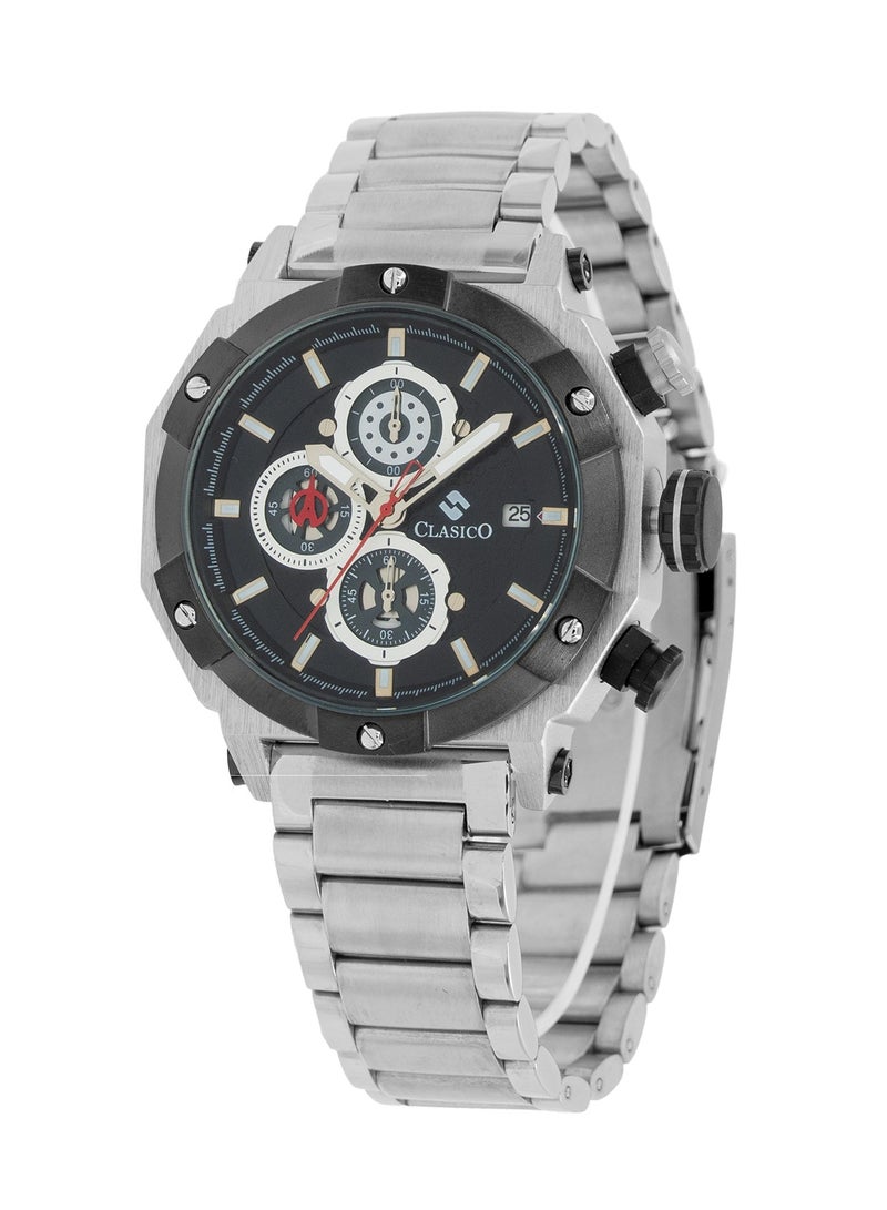 Clasico Vortex 6-Hands Chronograph Watch – Silver Steel Octagon Chronograph Edition with Steel Bracelet – Elite Y121 Calibre Movement – Waterproof Design - Image 2