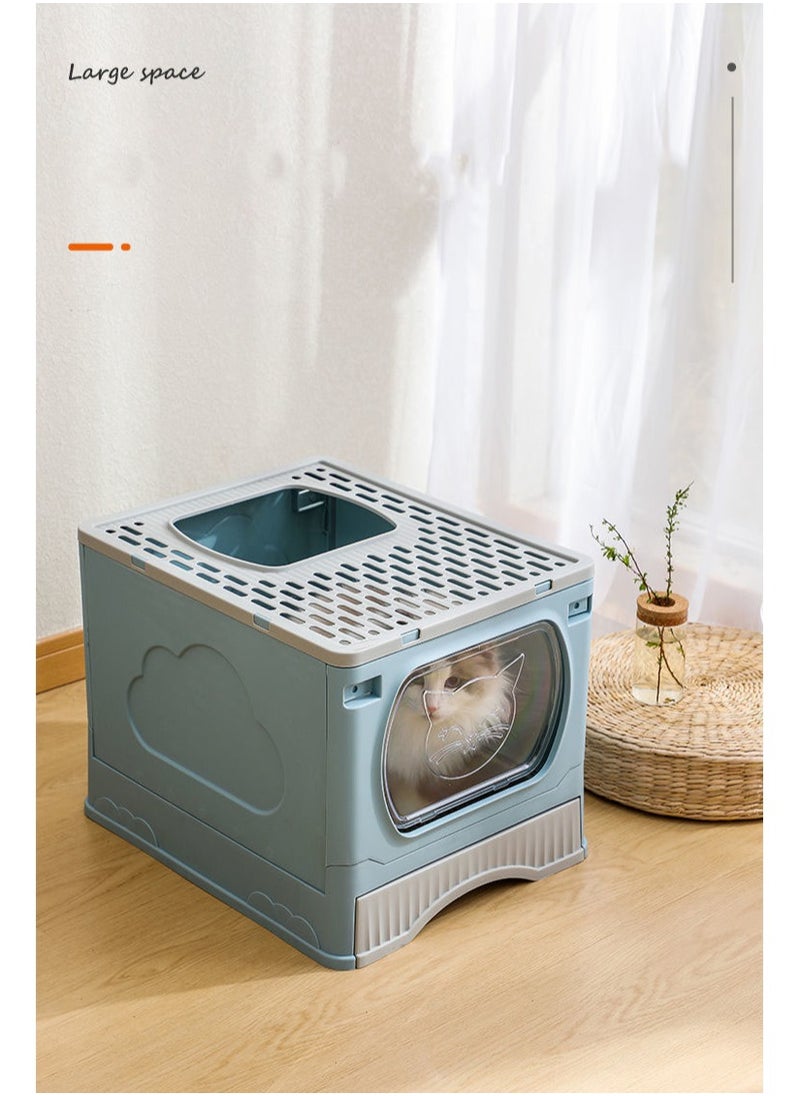 GT-Wheel - Large Foldable Cat Litter Box with Lid and Kitty Litter Scoop Drawer Front Entry & Top Exit Covered Kitten Box - Image 1
