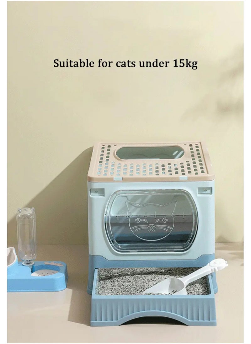 GT-Wheel - Large Foldable Cat Litter Box with Lid and Kitty Litter Scoop Drawer Front Entry & Top Exit Covered Kitten Box - Image 1