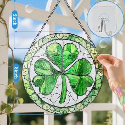 DUJITODOH Stained Glass Window Hanging, 8 Inch Shamrock Stained Glass Suncatcher, Sun Catcher Decor, Window Hanging Decor, St. Patrick's Day Decoration, Shamrock Gifts, Irish Gift, Gifts for Women Men - Image 2