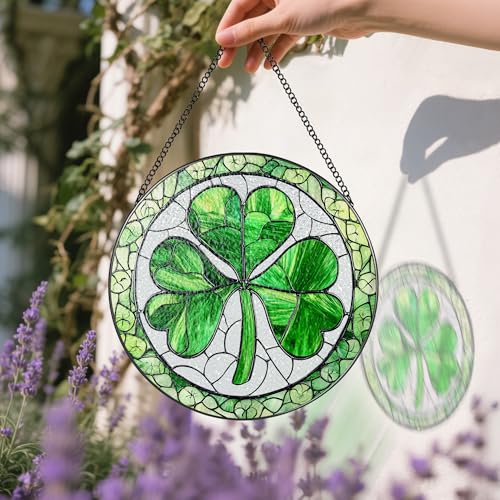 DUJITODOH Stained Glass Window Hanging, 8 Inch Shamrock Stained Glass Suncatcher, Sun Catcher Decor, Window Hanging Decor, St. Patrick's Day Decoration, Shamrock Gifts, Irish Gift, Gifts for Women Men - Image 4