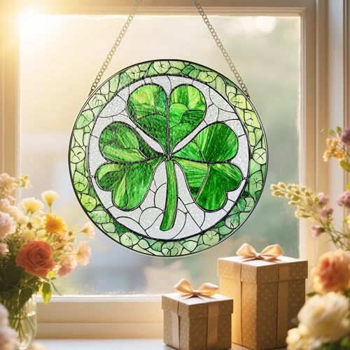 DUJITODOH Stained Glass Window Hanging, 8 Inch Shamrock Stained Glass Suncatcher, Sun Catcher Decor, Window Hanging Decor, St. Patrick's Day Decoration, Shamrock Gifts, Irish Gift, Gifts for Women Men - Image 5