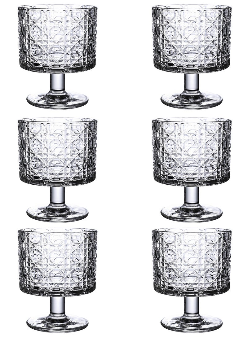 طقم أكواب زجاجية مقصوصة على شكل ماسة، سعة 300 مل، مكون من 6 قطع، أكواب متعددة الاستخدامات للمشروبات والحلويات للعصائر والمشروبات المخفوقة والبارفيه، مصنوعة من زجاج شفاف فاخر، مثالية للاستخدام المنزلي واليومي - Image 1