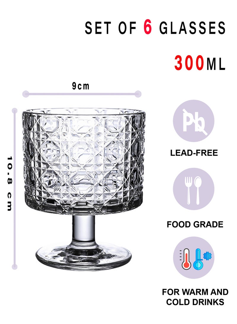 طقم أكواب زجاجية مقصوصة على شكل ماسة، سعة 300 مل، مكون من 6 قطع، أكواب متعددة الاستخدامات للمشروبات والحلويات للعصائر والمشروبات المخفوقة والبارفيه، مصنوعة من زجاج شفاف فاخر، مثالية للاستخدام المنزلي واليومي - Image 2