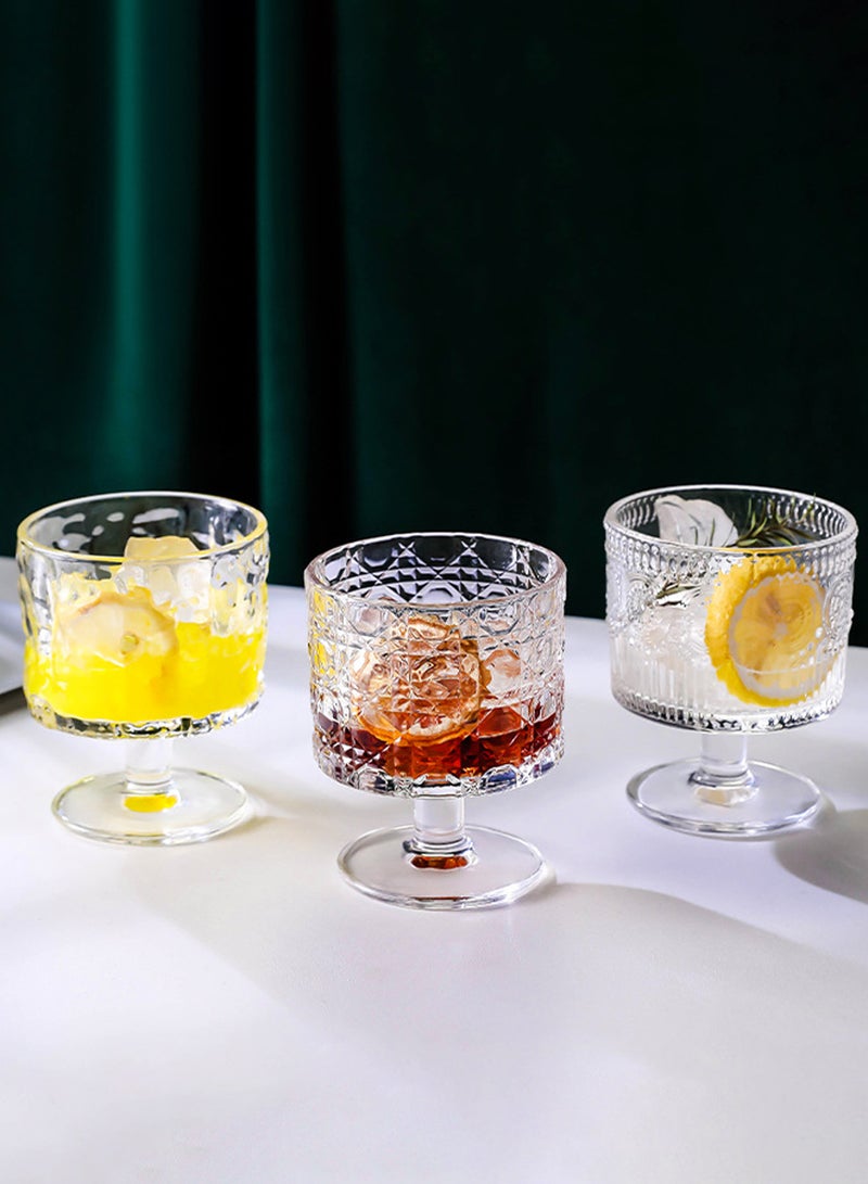 طقم أكواب زجاجية مقصوصة على شكل ماسة، سعة 300 مل، مكون من 6 قطع، أكواب متعددة الاستخدامات للمشروبات والحلويات للعصائر والمشروبات المخفوقة والبارفيه، مصنوعة من زجاج شفاف فاخر، مثالية للاستخدام المنزلي واليومي - Image 4