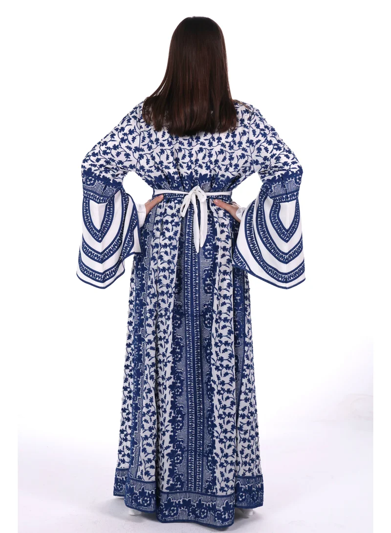 AL BENT AL SHARQIEH blue Embroidered kaftan arabian dress for Women | Best Price UAE