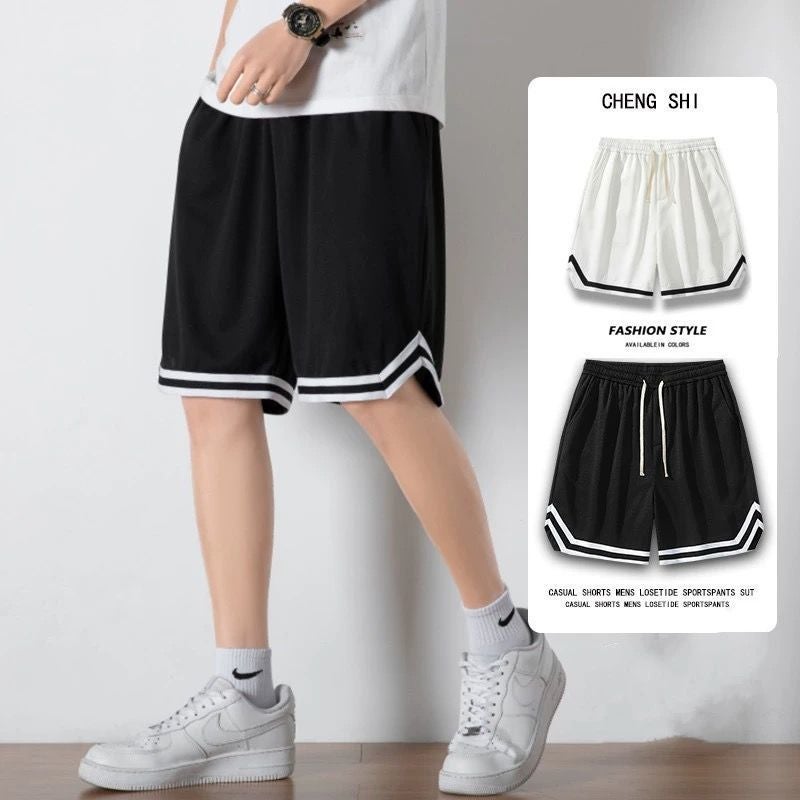 Summer Ice Silk Mesh Sports Shorts Mens Loose Thin Breathable Quick-drying Pants Beach Pants Black Basketball Shorts]