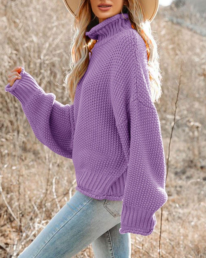 Saodimallsu Womens Turtleneck Sweater Oversized Warm Winter Sweaters Batwing Long Sleeve Cozy Chunky Knit Pullover Tops Purple - Image 2