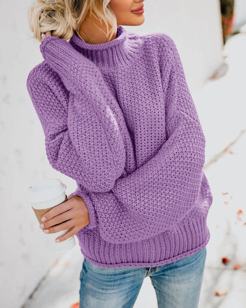 Saodimallsu Womens Turtleneck Sweater Oversized Warm Winter Sweaters Batwing Long Sleeve Cozy Chunky Knit Pullover Tops Purple - Image 4