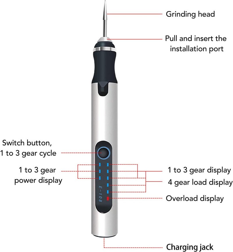 Mavaol Electric Engraving Pen Aluminum Alloy Silver Mini Micro Engraver with Intelligent Overload Protection Chip - Image 3