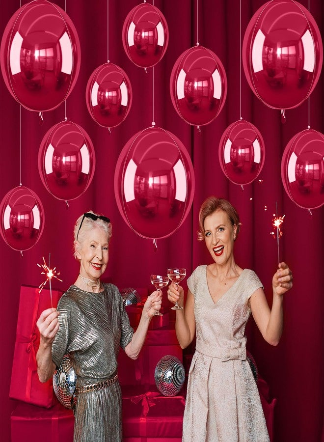 Vibzox 12Pcs Burgundy Red Round Foil Balloons, 22" 15" 10" 4D Helium Maroon Ball Balloon, Metallic Deep Red Foil Balloon for Birthday Graduation Wedding Baby Shower Valentine's Day Prom Party Decorations - Image 4