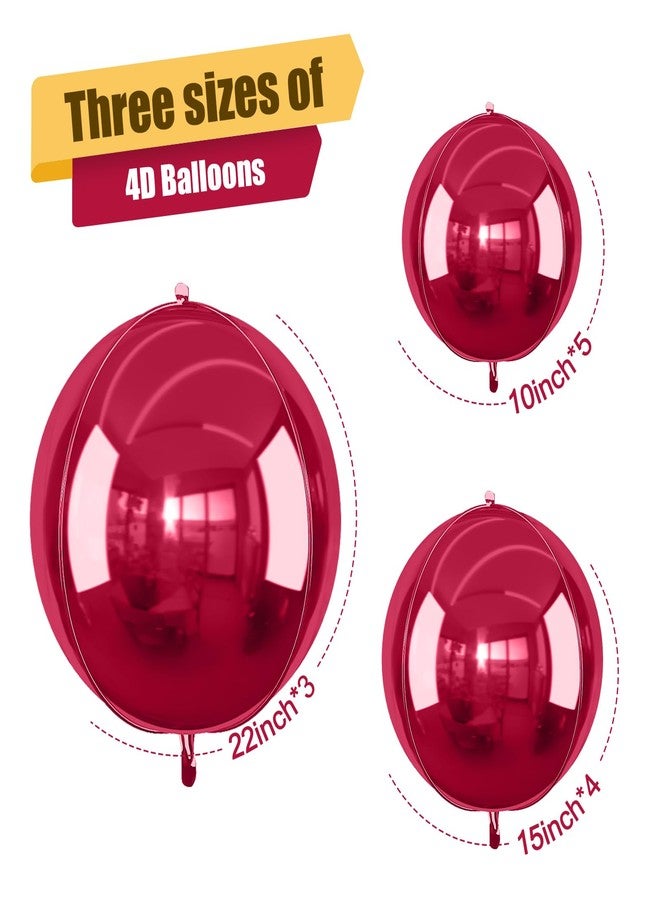 Vibzox 12Pcs Burgundy Red Round Foil Balloons, 22" 15" 10" 4D Helium Maroon Ball Balloon, Metallic Deep Red Foil Balloon for Birthday Graduation Wedding Baby Shower Valentine's Day Prom Party Decorations - Image 2