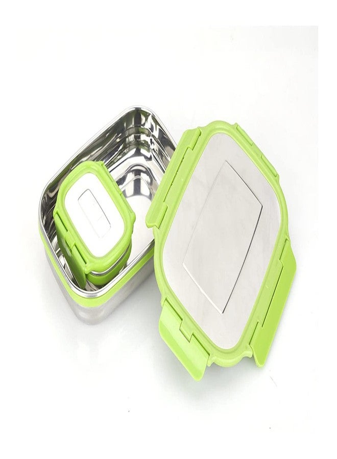 TUKLOZ Stainless Steel Insulated Inside Stainless Steel Square Shape Lunch Box with Stainless Steel Spoon Transparent Lid Container for School & Office Men and Women. - Image 1