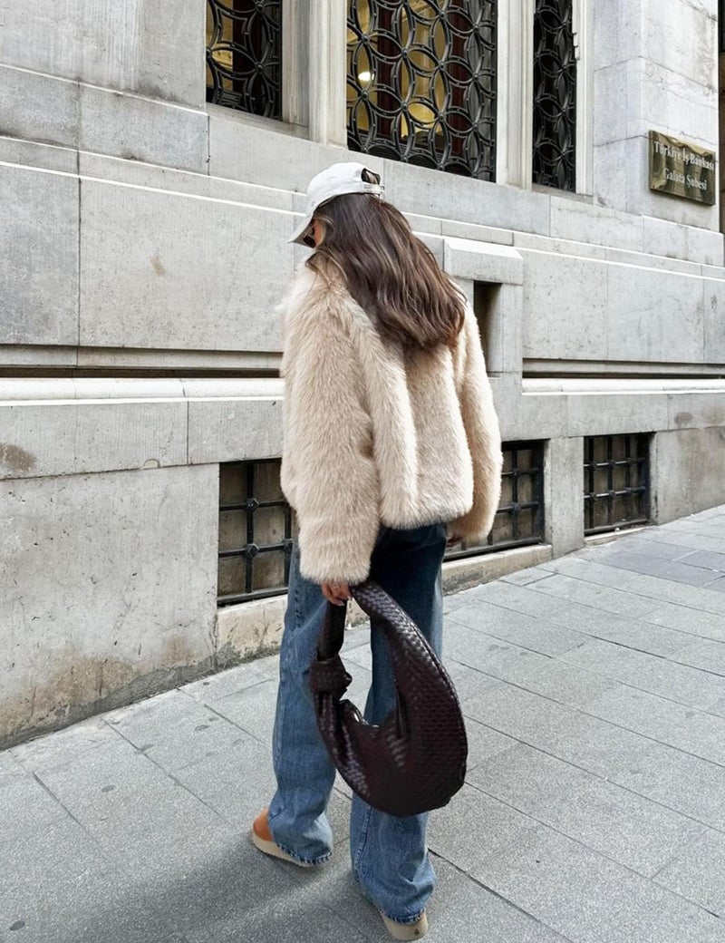FSVABY Womens Cropped Fluffy Faux Fur Coat Open Front Long Sleeve Furry Jacket with Pockets (Apricot, Small) - Image 5