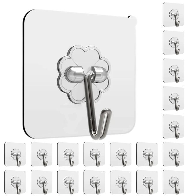 ADHESIVE HOOKS 24 PACK HEAVY DUTY STICKY HOOKS TRANSPARENT REMOVABLE ADHESIVE HOOKS FOR HANGING WALL HOOKS CAN BE USED FOR KITCHEN BATHROOM SHOWER OUTDOOR HOME IMPROVEMENT WATERPROOF AND RUSTPROOF