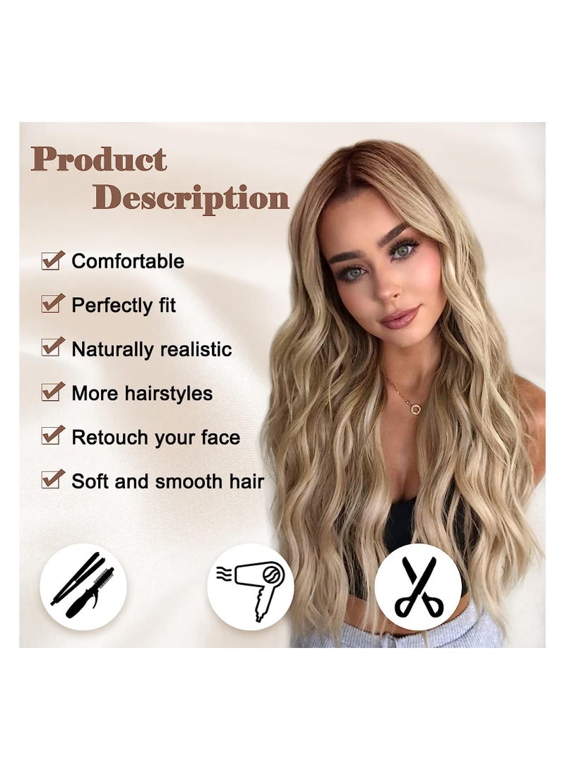 إستيل شعر مستعار طويل متموج أشقر متدرج للنساء 26 بوصة الجزء الأوسط شعر مستعار مموج ومجعد ذو مظهر طبيعي من الألياف الاصطناعية المقاومة للحرارة للاستخدام اليومي للحفلات (أشقر متدرج) - Image 2