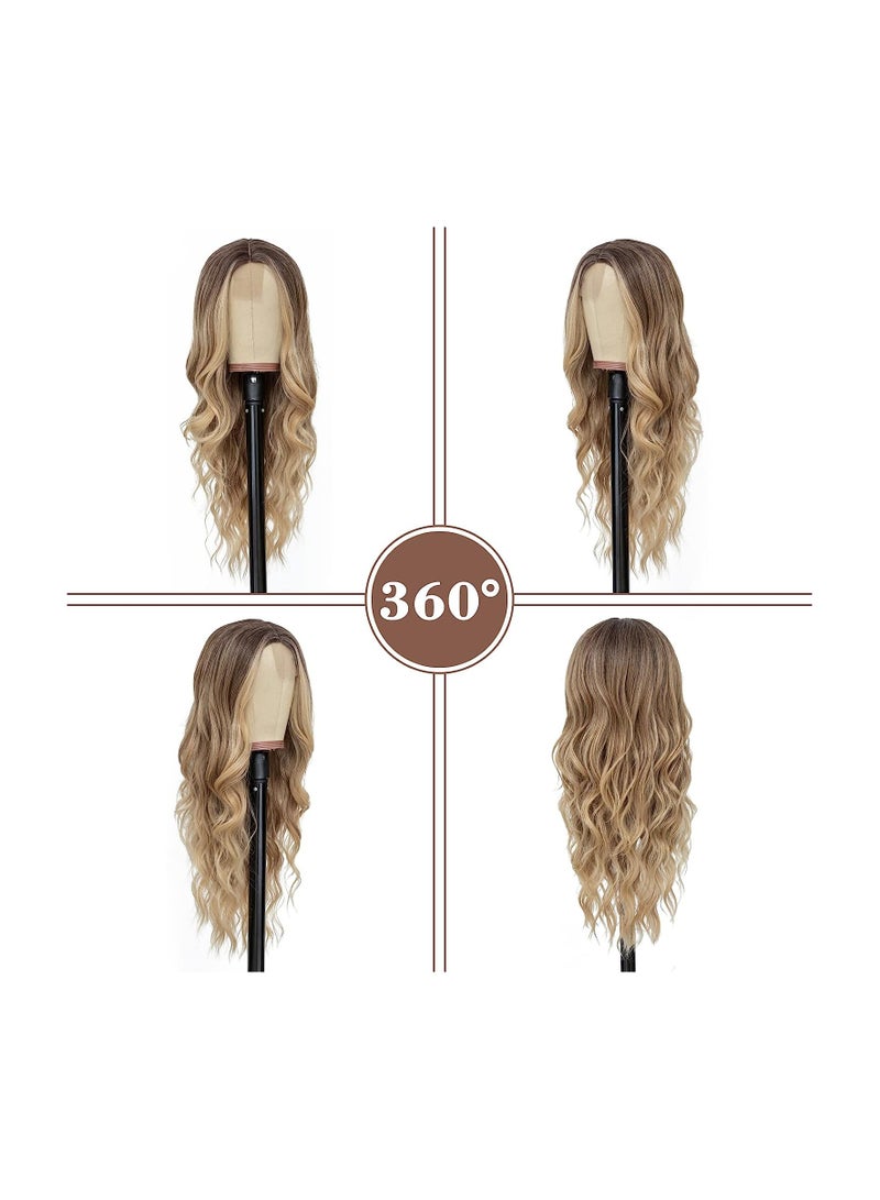 إستيل شعر مستعار طويل متموج أشقر متدرج للنساء 26 بوصة الجزء الأوسط شعر مستعار مموج ومجعد ذو مظهر طبيعي من الألياف الاصطناعية المقاومة للحرارة للاستخدام اليومي للحفلات (أشقر متدرج) - Image 3