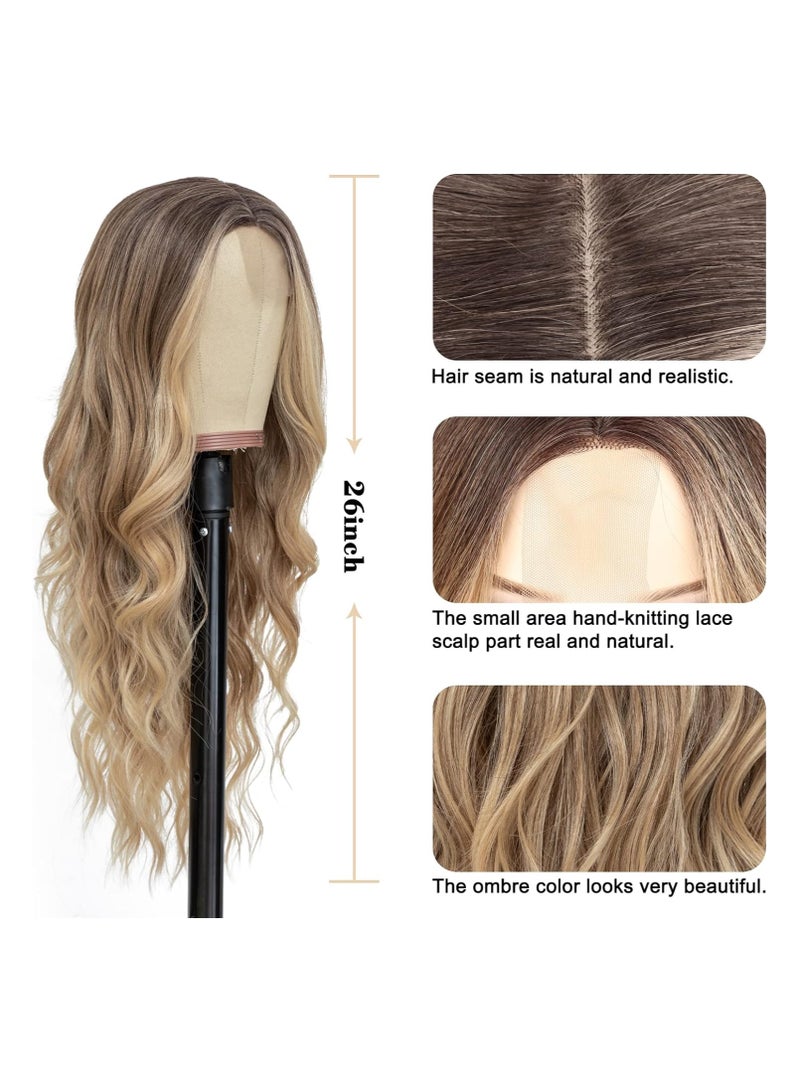 إستيل شعر مستعار طويل متموج أشقر متدرج للنساء 26 بوصة الجزء الأوسط شعر مستعار مموج ومجعد ذو مظهر طبيعي من الألياف الاصطناعية المقاومة للحرارة للاستخدام اليومي للحفلات (أشقر متدرج) - Image 4