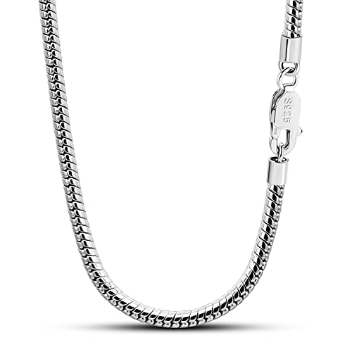 Dankadi Italy 925 Sterling Silver Snake Chain Necklace Men & Women 3MM-4MM Rolo Link Round Chain Chokers 16 "18 "20" 22 "24" 26 "28" 30" Unisex Fine Jewelry Gift (4MM, 30 inches) - Image 1