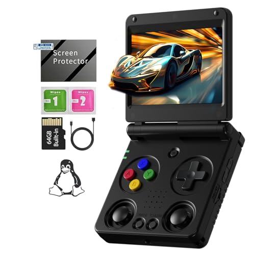 GiipGoop RG34XXSP Retro Handheld Game Console RG34XX SP Retro Gaming Console with 64G Preloaded 5000+ Games,3300 mAh Battey,Portable Pocket Arcade Support 30+ Simulators 5G WiFi Bluetooth HD Black - Image 1