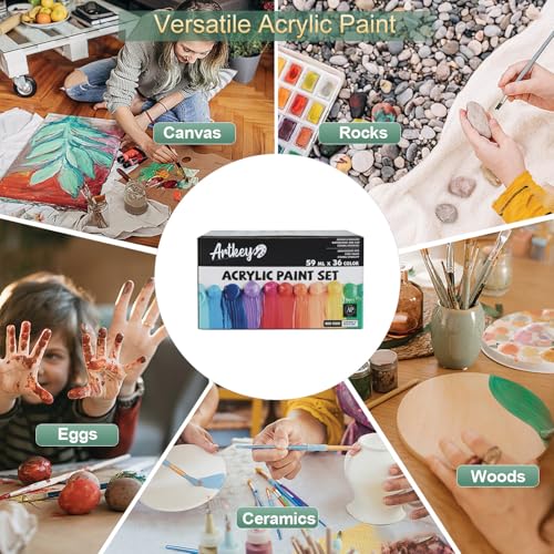 Artkey Acrylic Paint Set - 36 Colors 2 oz/59 ml Acrylic Paints Professional Artists Painting Kit for Canvases Fabric Rock Leather Easter Egg Wood Ceramic Glass Art Craft Painting - Image 5