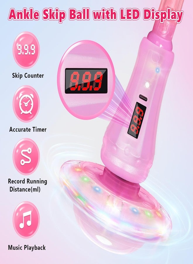 juman Skip Ball for Kids, Foldable Skip Ball Ankle Toy with Wireless Bluetooth, 3 Fun Modes, Colorful Light-Up Wheel & Glowing Rod, Girl Birthday Gifts for Age 6 7 8 9 10+,Girls Outdoor Toys - Image 3
