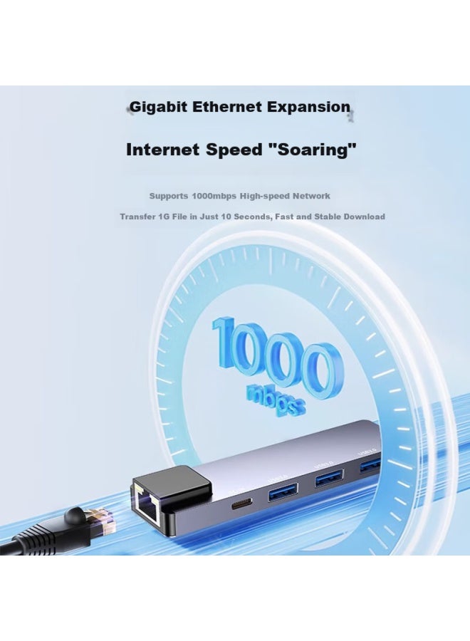 Union Star Ulinkstar Usb 3.0 To Gigabit Ethernet Adapter Hub Splitter Left Side Direct Insertion Five-in-one Notebook Network Cable Adapter Rj45 Computer Network Card Expansion Dock 3625ha - Image 1
