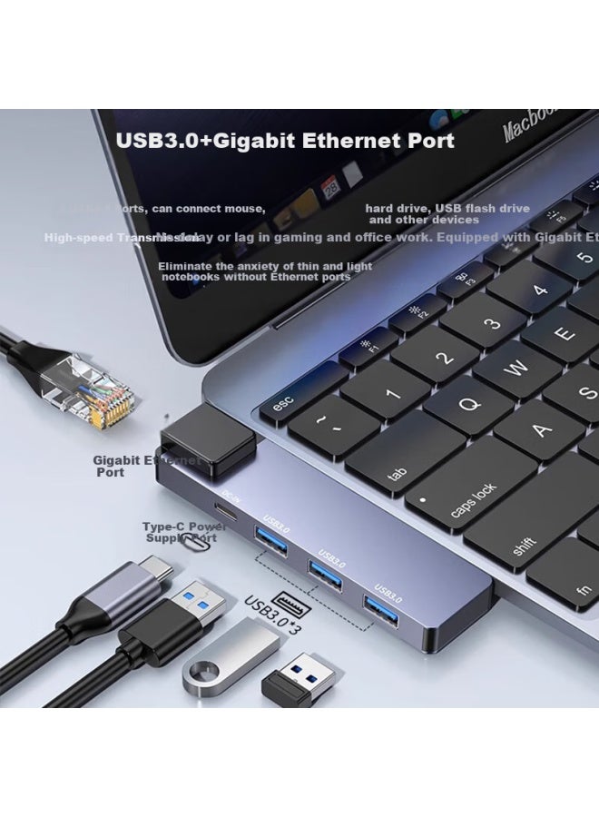 Union Star Ulinkstar Usb 3.0 To Gigabit Ethernet Adapter Hub Splitter Left Side Direct Insertion Five-in-one Notebook Network Cable Adapter Rj45 Computer Network Card Expansion Dock 3625ha - Image 2