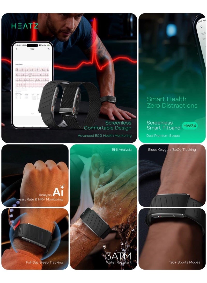 Heatz Screenless Fitness Band - Heart Rate Monitor, Sleep Tracking, Step Counter, Calorie & Distance Tracker Smart Screenless Fitness Tracker Bracelet for Men & Women | Multi-Sport Activity Band | 3ATM Waterproof Smart Health Wearable Device, App Control & Long Battery - Image 3