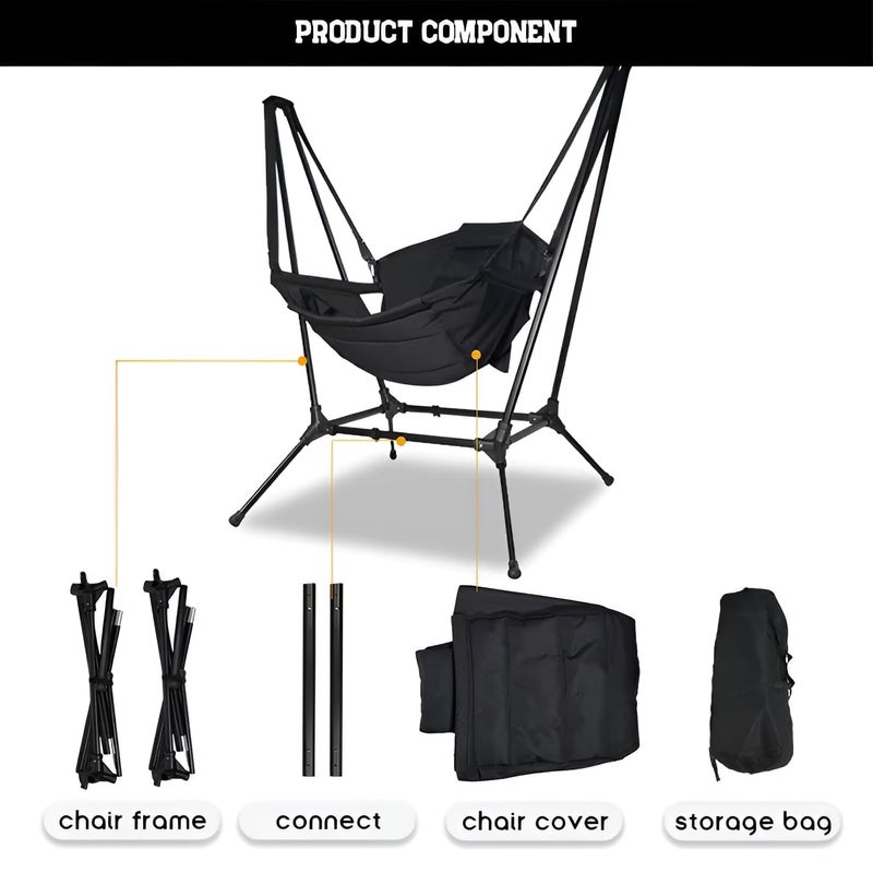 Cyrox Aluminum Alloy Oxford Cloth Folding Swinging Chair Heavy Duty Swing Chair Folding Hammock Chair for Adults Camp Hammock Picnic Camping Chair Swinging Rocking Chair - Image 3
