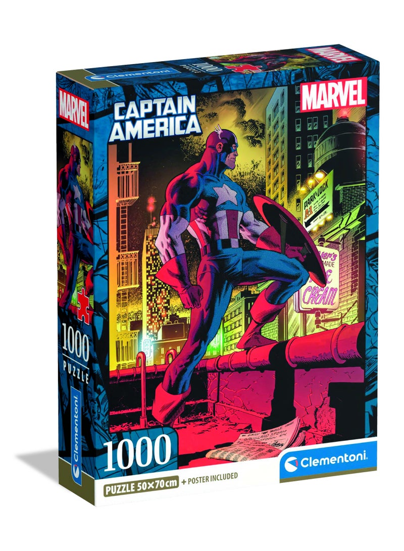 Clementoni Puzzle HQC Marvel Captain America + Poster 1000-Pieces | Jigsaw Puzzle | Puzzle for Adults | Challenging Puzzle | Perfect for Stress Reliever and Puzzle Lovers | Made in Italy - Image 1