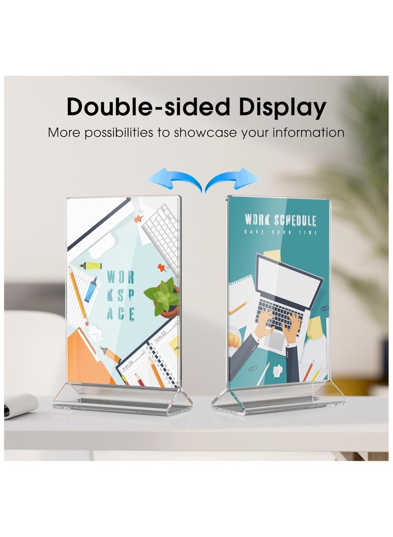 Slasa SLASA 12 Pack Acrylic Sign Holder 4x6 Inches – Clear T Shape Double-Sided Display Stand, Plastic Table Menu Card Holder, Picture Frame for Office, Home, Store, Restaurant - Image 3