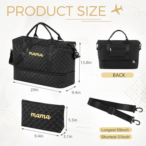 Dansydaisy Mama Hospital Bag for Women Labor Delivery Travel Duffle Bag with Shoe Compartment and Toiletry Pouch Waterproof Letter Embroidered for Pregnancy Weekender Overnight Gym Gift Black - Image 3