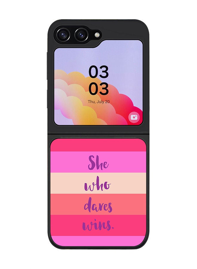 Rugged Black edge case for Samsung Galaxy Z Flip5, Slim fit Soft Case Flexible Rubber Edges Anti Drop TPU Gel Thin Cover -  She who dares wins