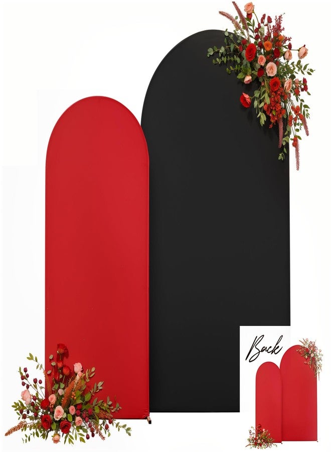 HB HBB MAGIC Black Red Arch Backdrop Cover Set of 2 Spandex Arch Covers 7.2 and 6ft Wedding Arch Stand Cover Bridal Baby Shower Photo Stretchy Backdrop Arch Cover Birthday Party Arch Covers - Image 1