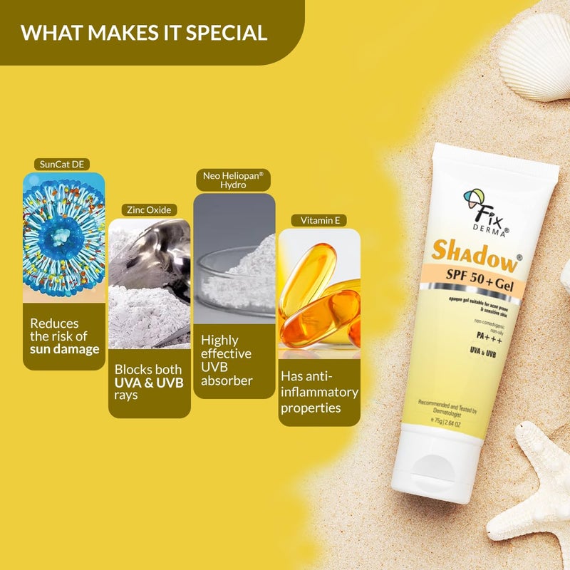 Fixderma Shadow Sunscreen SPF 50 PA Gel Sunscreen SPF 50 for Oily Acne Prone Normal Skin Broad Spectrum UVA UVB Protection Lightweight No White Cast For Unisex 75G - Image 5