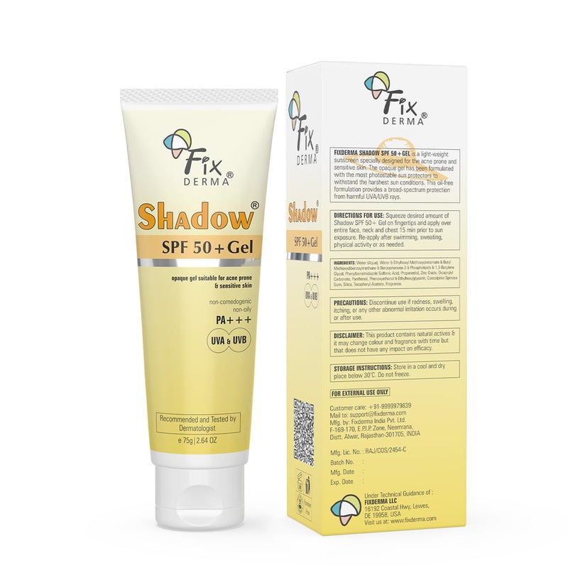 Fixderma Shadow Sunscreen SPF 50 PA Gel Sunscreen SPF 50 for Oily Acne Prone Normal Skin Broad Spectrum UVA UVB Protection Lightweight No White Cast For Unisex 75G - Image 2