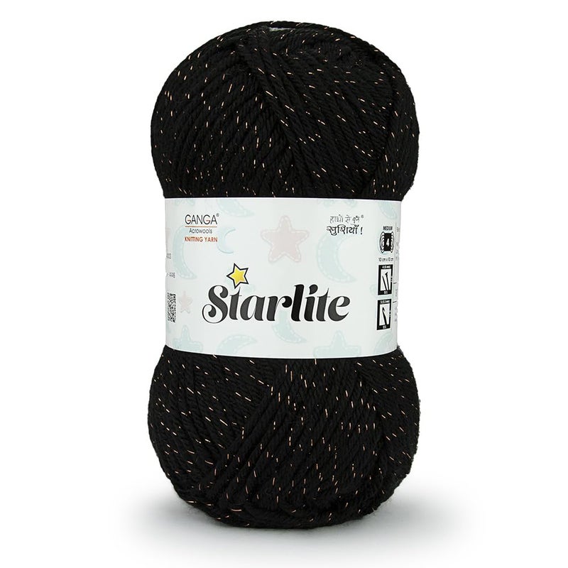 Ganga Acrowools Acrylic Starlite, 99% Anti Pill Yarn 1% Metal, Hand Knitting Yarn Oekotex Class1 Certified (Stl011 - Jet Black), 100 Gram - Image 4