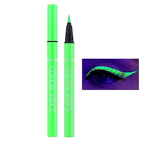 Wismee UV Glow Neon Liquid Eyeliner Matte Colored Eyeliners Pen Rainbow Colorful Neon Eyeliner Pencil Pigmented Waterproof Smudgeproof Long Lasting Eye Liner for Halloween Christmas Makeup Green