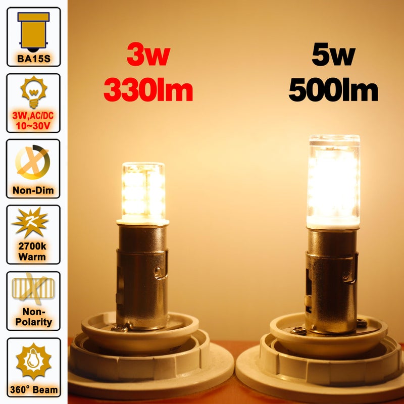 Ziomitus BA15S Led 12V Landscape RV Camper Interior Light Bulbs, P21W 1156 1141 2700k Warm White,DC Bayonet Single Contact Base BA15S Bulbs for Marine Boat Trailer Lights,5 Pack - Image 3