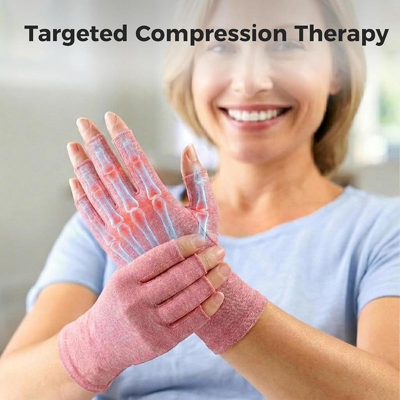 Thjsusty 1 زوج من قفازات مضغوطة لمرضى الروماتيزم، قفازات بدون أصابع لتخفيف آلام ممر الكاربال، مناسبة للرجال والنساء، دعم لليد والمعصم لعلاج التواء الأوتار والتورم والحياكة - Image 3