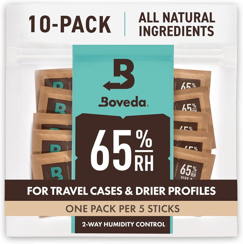 Boveda 65% Two-Way Humidity Control Packs for Storing Up to 5 Items – Size 8 – 10 Pack – For Small Travel Boxes – Moisture Absorbers – Humidifier Packs – Hydration Packets in Resealable Bag - Image 1