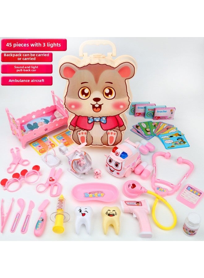 SOURCE Manufacturer Doctor Toy Suit Medical Equipment Stethoscope Simulation Boys And Girls Box Children Play House Storage Box-Color:Medical Equipment 45-piece Pink - Image 1