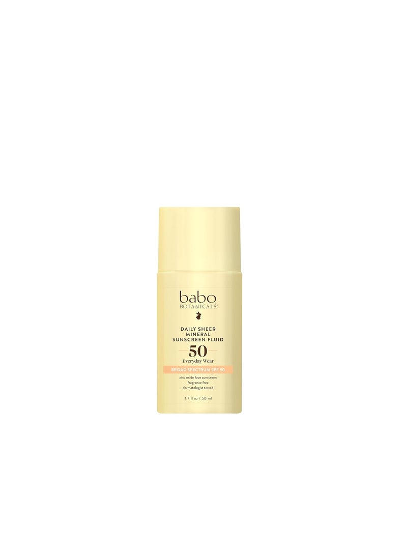 Babo Botanicals Babo Botanicals Daily Sheer Mineral Sunscreen Fluid SPF50 - Natural Zinc Oxide - Passion Fruit Oil - Fragrance Free - Ultra-Lightweight - For Face - For all ages 50ml - Image 1