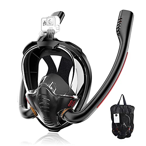 Matiko Full Face Snorkel Mask Double Tubes Designed Anti Leak Dry Top System with Camera Mount 180°Panoramic View Snorkeling Gear for Adults Kids Men Women Safe Breathing Snorkel Set (Black L/XL) - Image 2